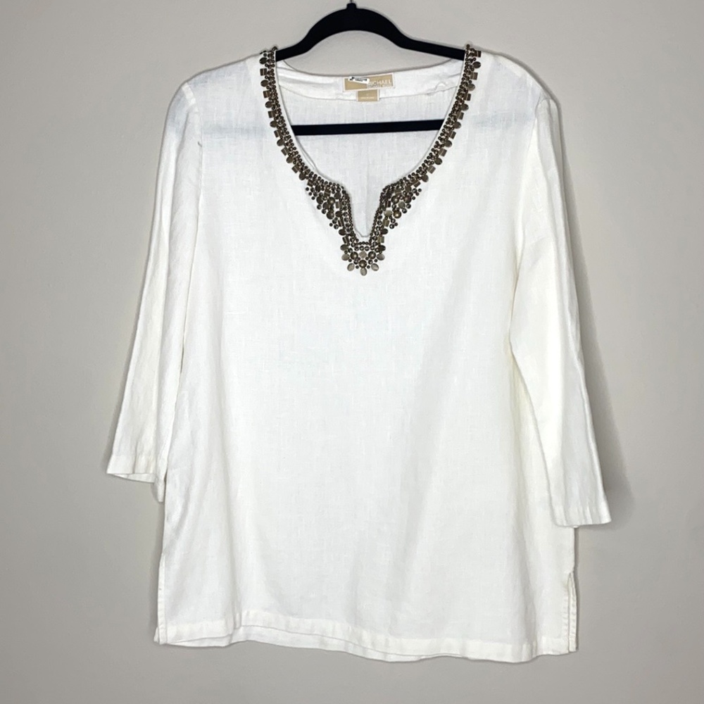 Micheal Kors 3/4 Sleeve100% White Linen Tunic 12